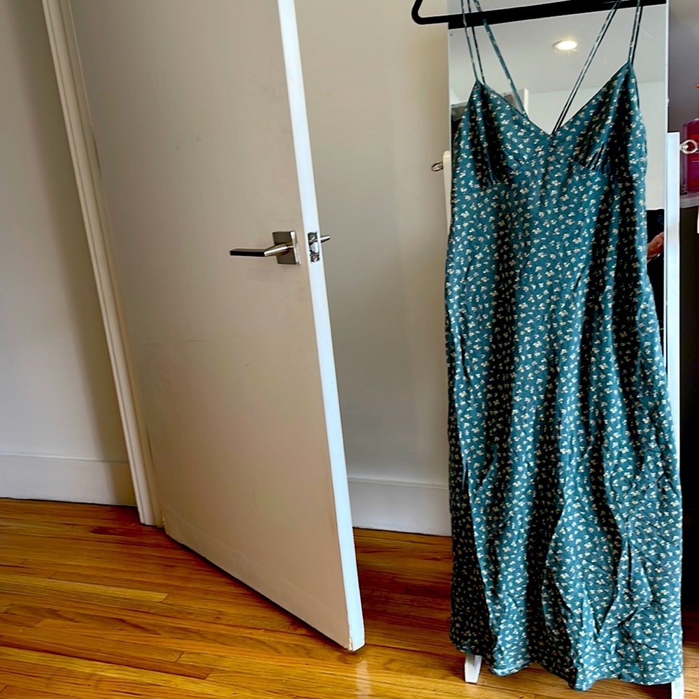 madewell floral sage green midi dress
